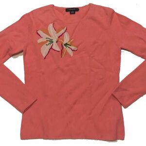 Christopher Fischer cashmere Coral Floral Crewneck Sweater